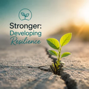 A vibrant green seedling pushing through a crack in dry, solid concrete, visually depicting the 10tenlife Stronger program for developing mental and emotional resilience.