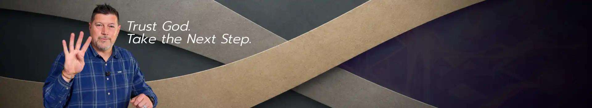 Step-by-Step Faith cover image featuring a Christian speaker and the message Trust God, Take the Next Step.